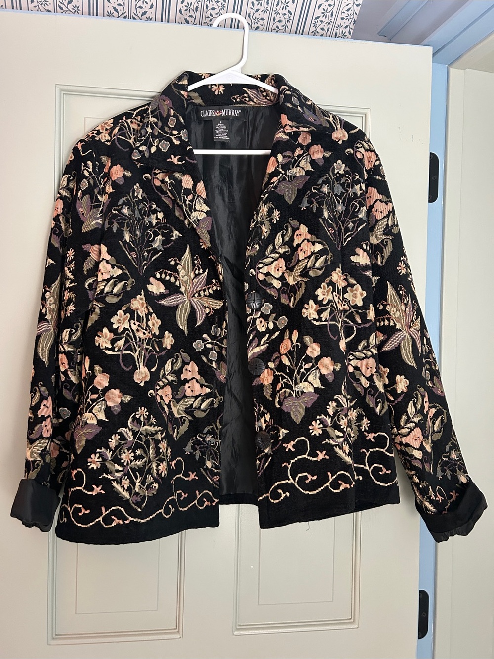 Clara Sunwoo Black Floral Embroidered Open Jacket